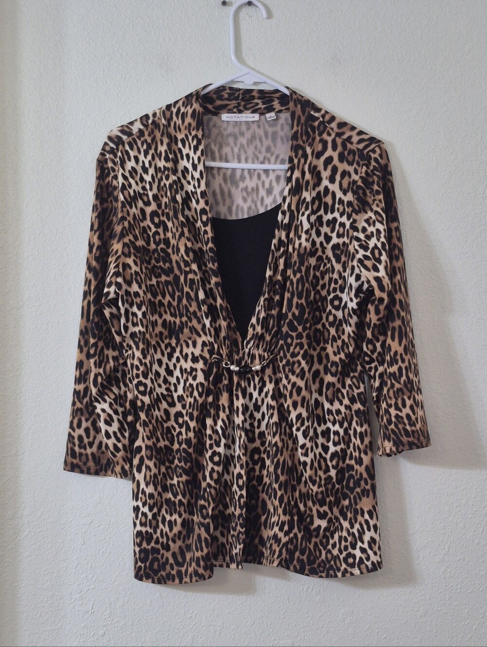 Notations Leopard Print Open Jacket in Brown and Black
